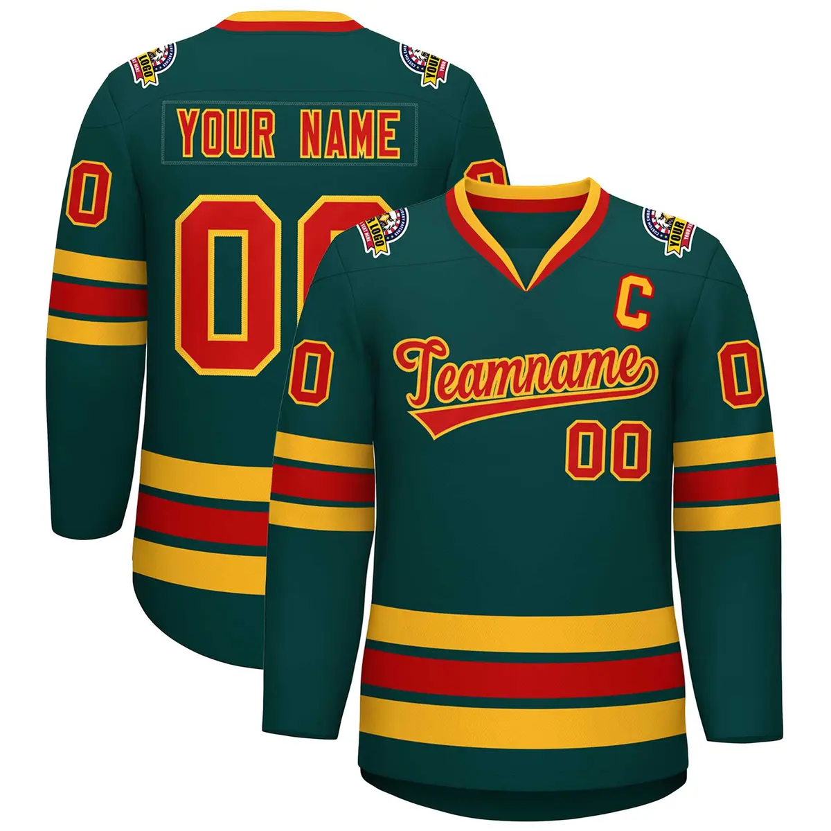 Midnight Green Red-Gold Classic Style Hockey Jersey