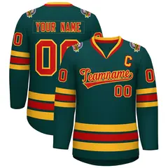 Midnight Green Red-Gold Classic Style Hockey Jersey 1