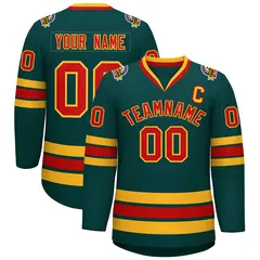 Midnight Green Red-Gold Classic Style Hockey Jersey 1