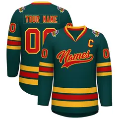 Midnight Green Red-Gold Classic Style Hockey Jersey 1