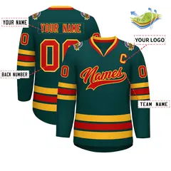 Midnight Green Red-Gold Classic Style Hockey Jersey 2