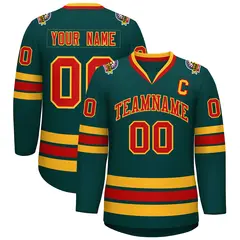 Midnight Green Red-Gold Classic Style Hockey Jersey 1