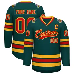 Midnight Green Red-Gold Classic Style Hockey Jersey 1