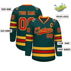 Midnight Green Red-Gold Classic Style Hockey Jersey 2