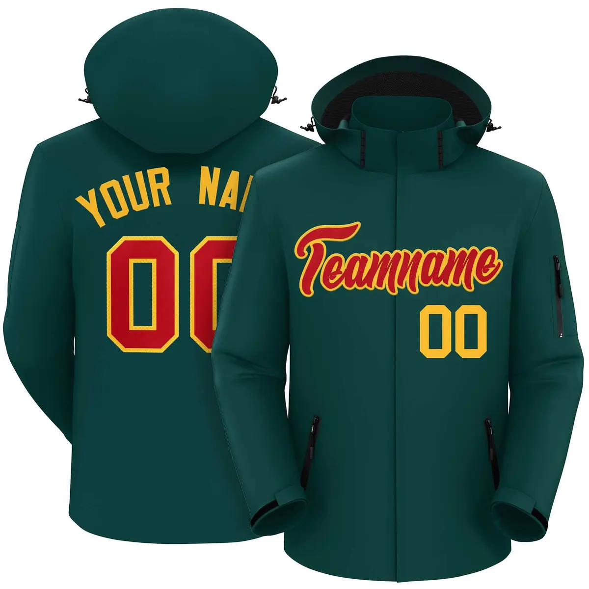Midnight Green Red-Gold Classic Style Waterproof Jacket