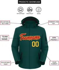 Midnight Green Red-Gold Classic Style Waterproof Jacket 2