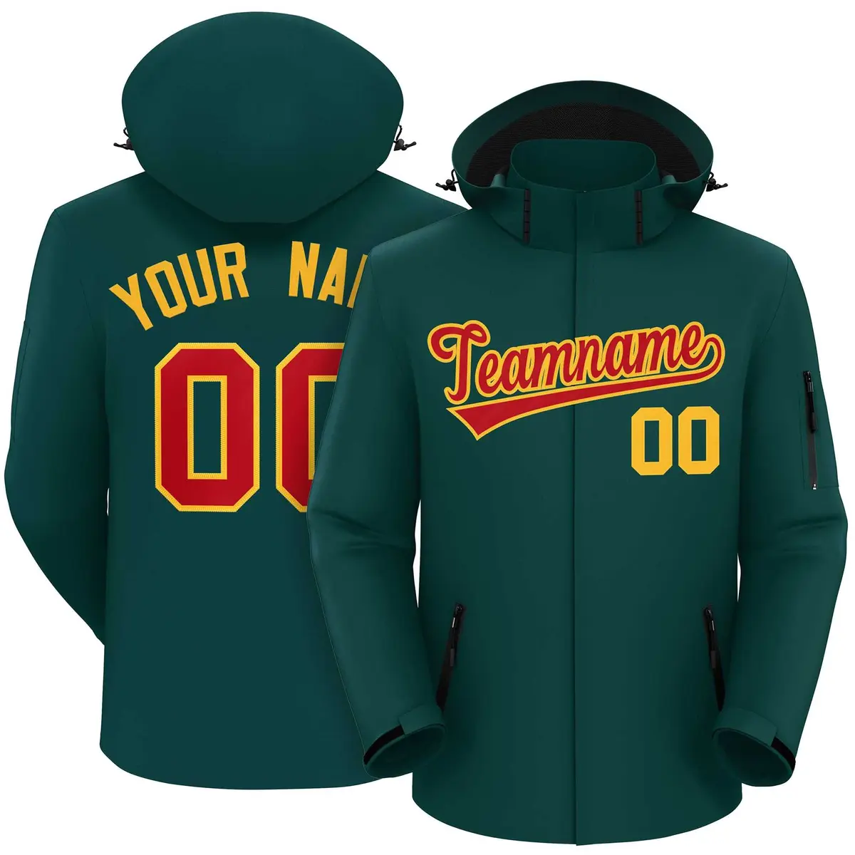 Midnight Green Red-Gold Classic Style Waterproof Jacket