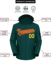 Midnight Green Red-Gold Classic Style Waterproof Jacket 2