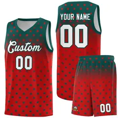 Midnight Green Red Gradient Star Pattern Basketball Jersey Set 1