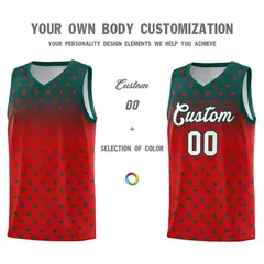 Midnight Green Red Gradient Star Pattern Basketball Jersey Set 3