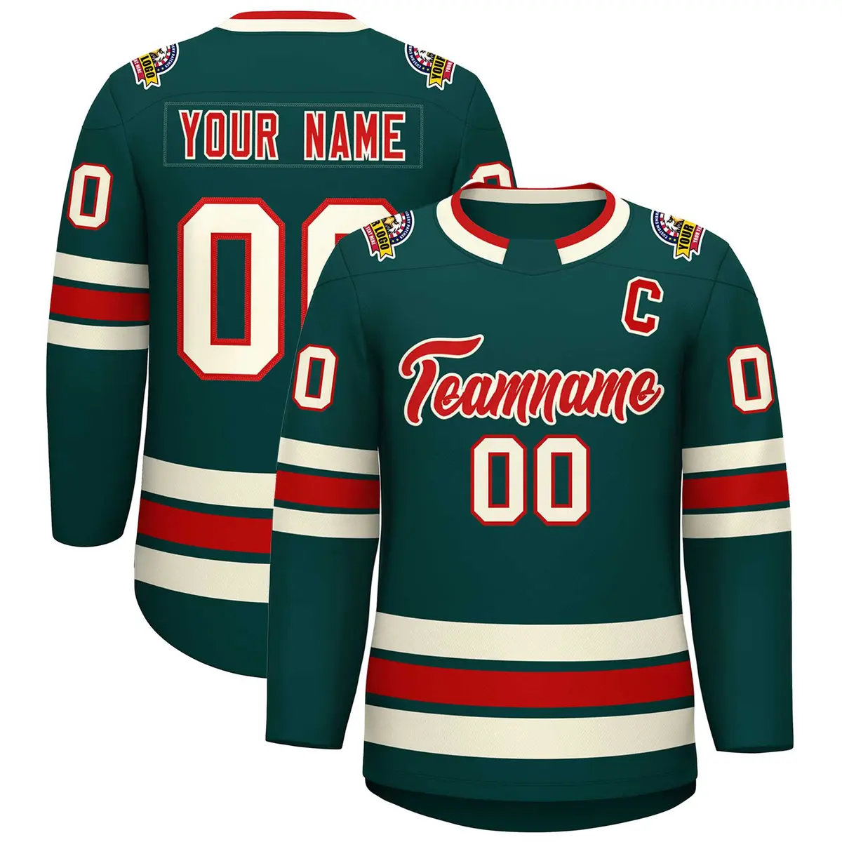 Midnight Green Red-Khaki Classic Style Hockey Jersey
