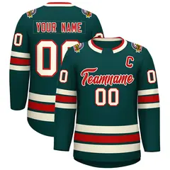 Midnight Green Red-Khaki Classic Style Hockey Jersey