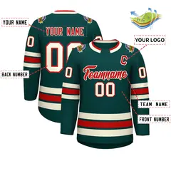 Midnight Green Red-Khaki Classic Style Hockey Jersey 2