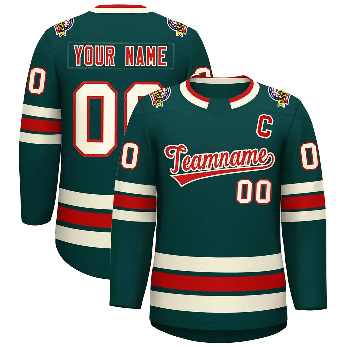 Midnight Green Red-Khaki Classic Style Hockey Jersey