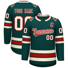 Midnight Green Red-Khaki Classic Style Hockey Jersey