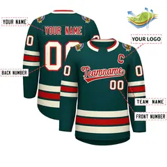 Midnight Green Red-Khaki Classic Style Hockey Jersey 2