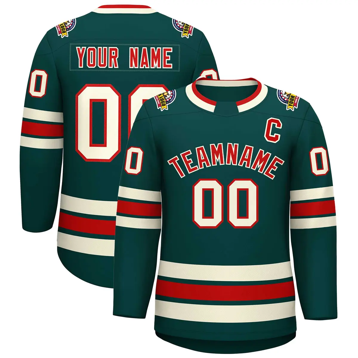 Midnight Green Red-Khaki Classic Style Hockey Jersey