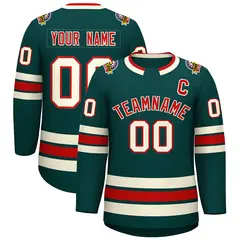 Midnight Green Red-Khaki Classic Style Hockey Jersey