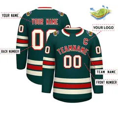 Midnight Green Red-Khaki Classic Style Hockey Jersey 2