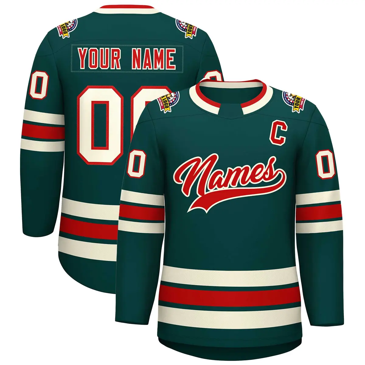 Midnight Green Red-Khaki Classic Style Hockey Jersey