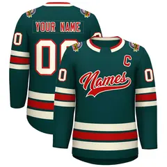 Midnight Green Red-Khaki Classic Style Hockey Jersey