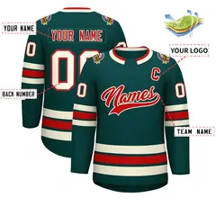 Midnight Green Red-Khaki Classic Style Hockey Jersey 2