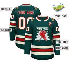 Midnight Green Red-Khaki Classic Style Hockey Jersey 2