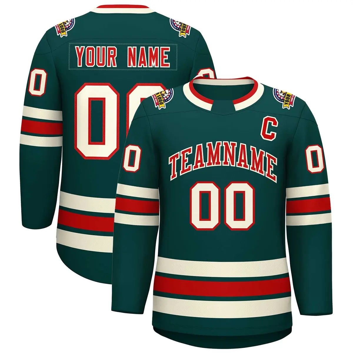 Midnight Green Red-Khaki Classic Style Hockey Jersey