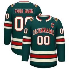 Midnight Green Red-Khaki Classic Style Hockey Jersey