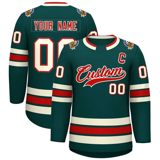 Midnight Green Red-Khaki Classic Style Hockey Jersey