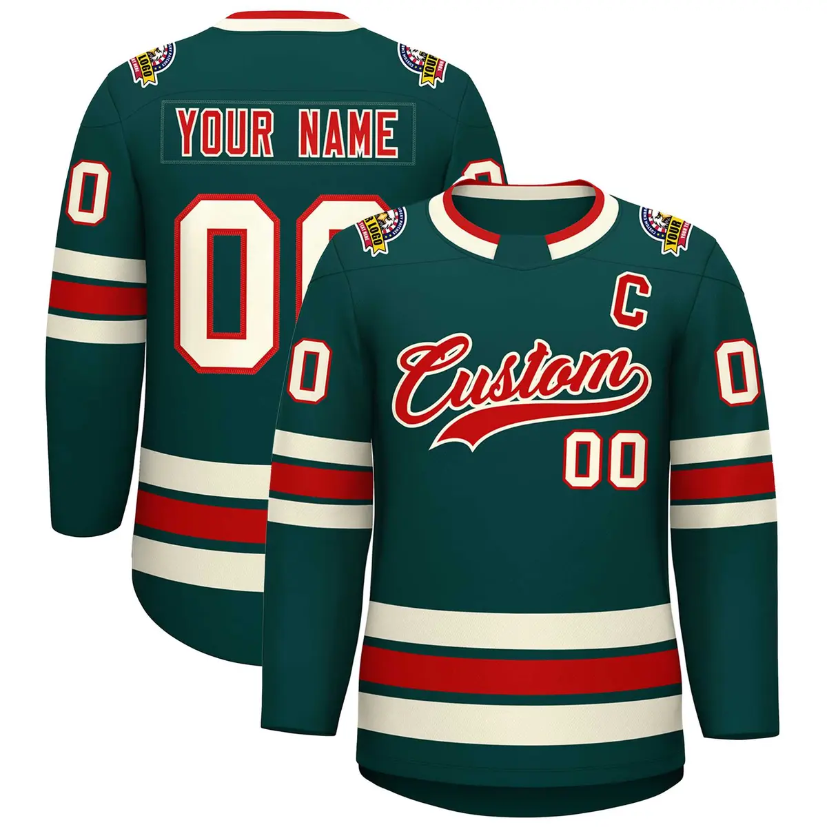 Midnight Green Red-Khaki Classic Style Hockey Jersey