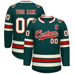 Midnight Green Red-Khaki Classic Style Hockey Jersey