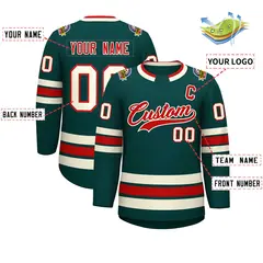 Midnight Green Red-Khaki Classic Style Hockey Jersey 2