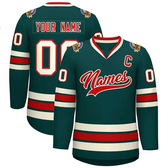 Midnight Green Red-Khaki Classic Style Hockey Jersey