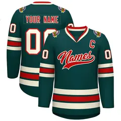 Midnight Green Red-Khaki Classic Style Hockey Jersey