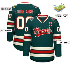 Midnight Green Red-Khaki Classic Style Hockey Jersey 2