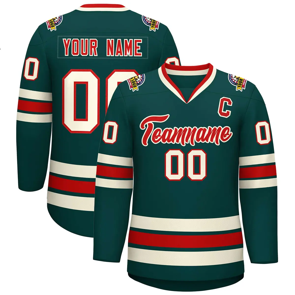 Midnight Green Red-Khaki Classic Style Hockey Jersey