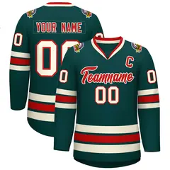 Midnight Green Red-Khaki Classic Style Hockey Jersey