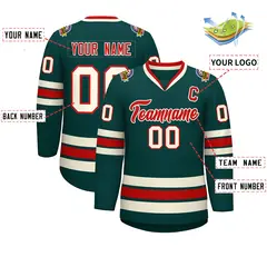 Midnight Green Red-Khaki Classic Style Hockey Jersey 2