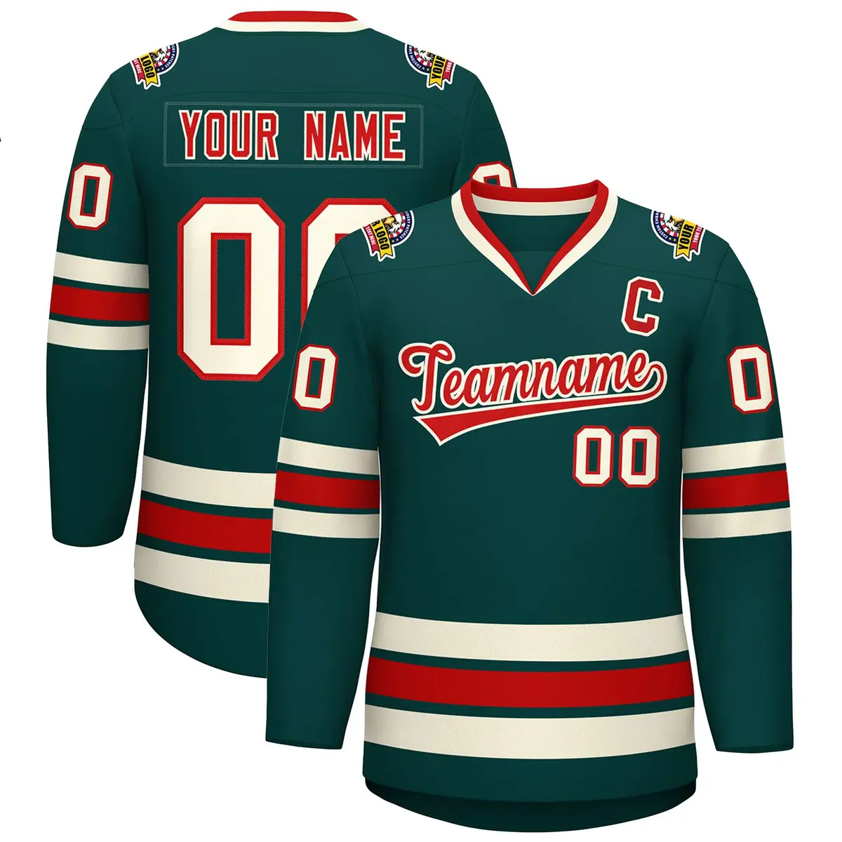 Midnight Green Red-Khaki Classic Style Hockey Jersey