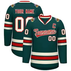 Midnight Green Red-Khaki Classic Style Hockey Jersey