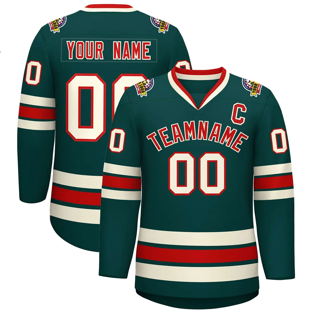Midnight Green Red-Khaki Classic Style Hockey Jersey