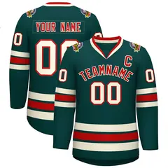 Midnight Green Red-Khaki Classic Style Hockey Jersey