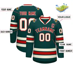 Midnight Green Red-Khaki Classic Style Hockey Jersey 2