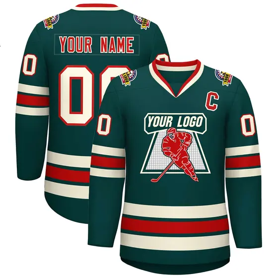 Midnight Green Red-Khaki Classic Style Hockey Jersey