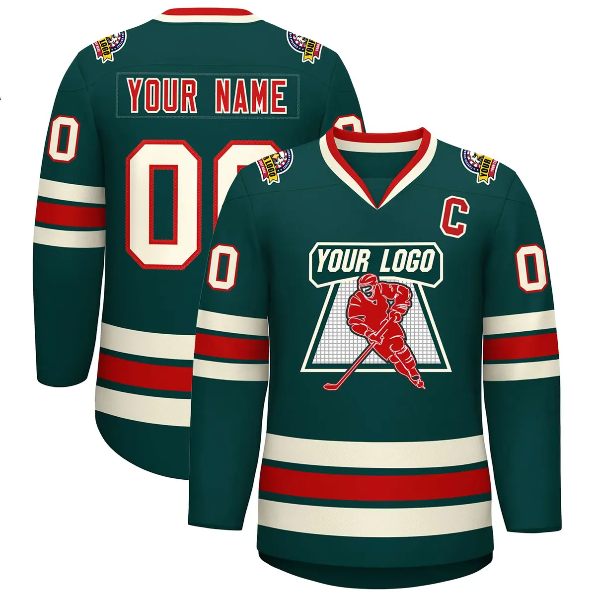 Midnight Green Red-Khaki Classic Style Hockey Jersey