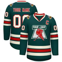 Midnight Green Red-Khaki Classic Style Hockey Jersey