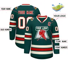 Midnight Green Red-Khaki Classic Style Hockey Jersey 2