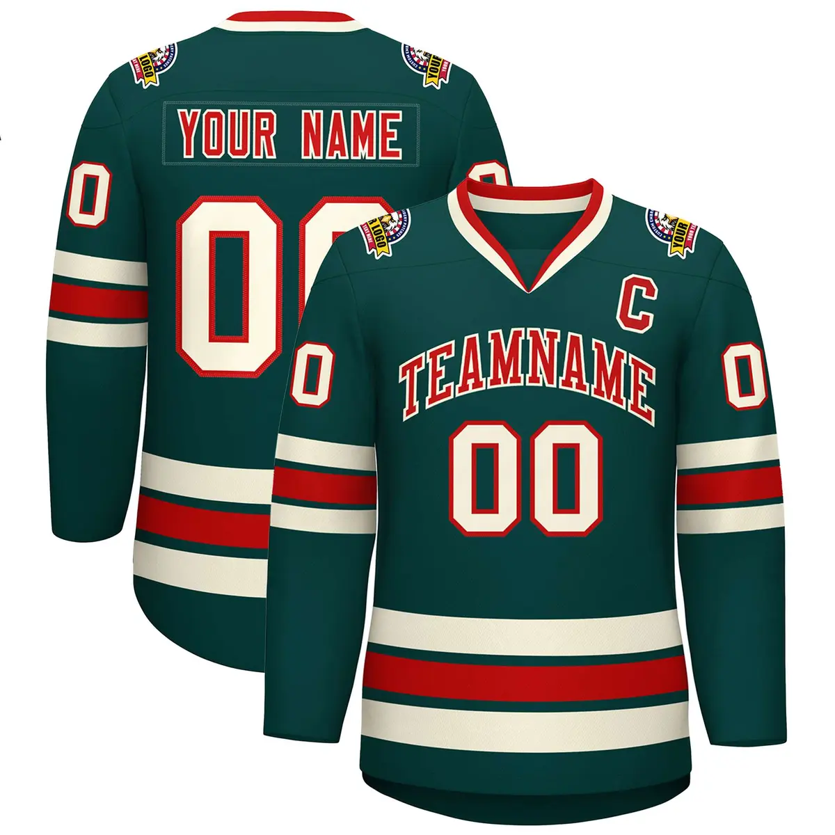 Midnight Green Red-Khaki Classic Style Hockey Jersey
