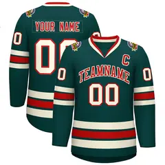 Midnight Green Red-Khaki Classic Style Hockey Jersey